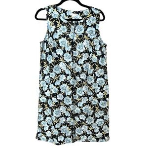 J Jill Love Linen Navy Blue Floral Shift Dress 100% Linen Size Small Cottage EUC